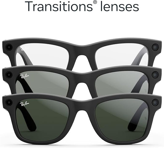 Ray-Ban Meta Wayfarer (Gen 2) smart glasses with camera, AI features, open-ear audio and Clear to Grey Transitions® lenses. Capture, call and listen hands-free in iconic style. Perfect for daily use and creators.