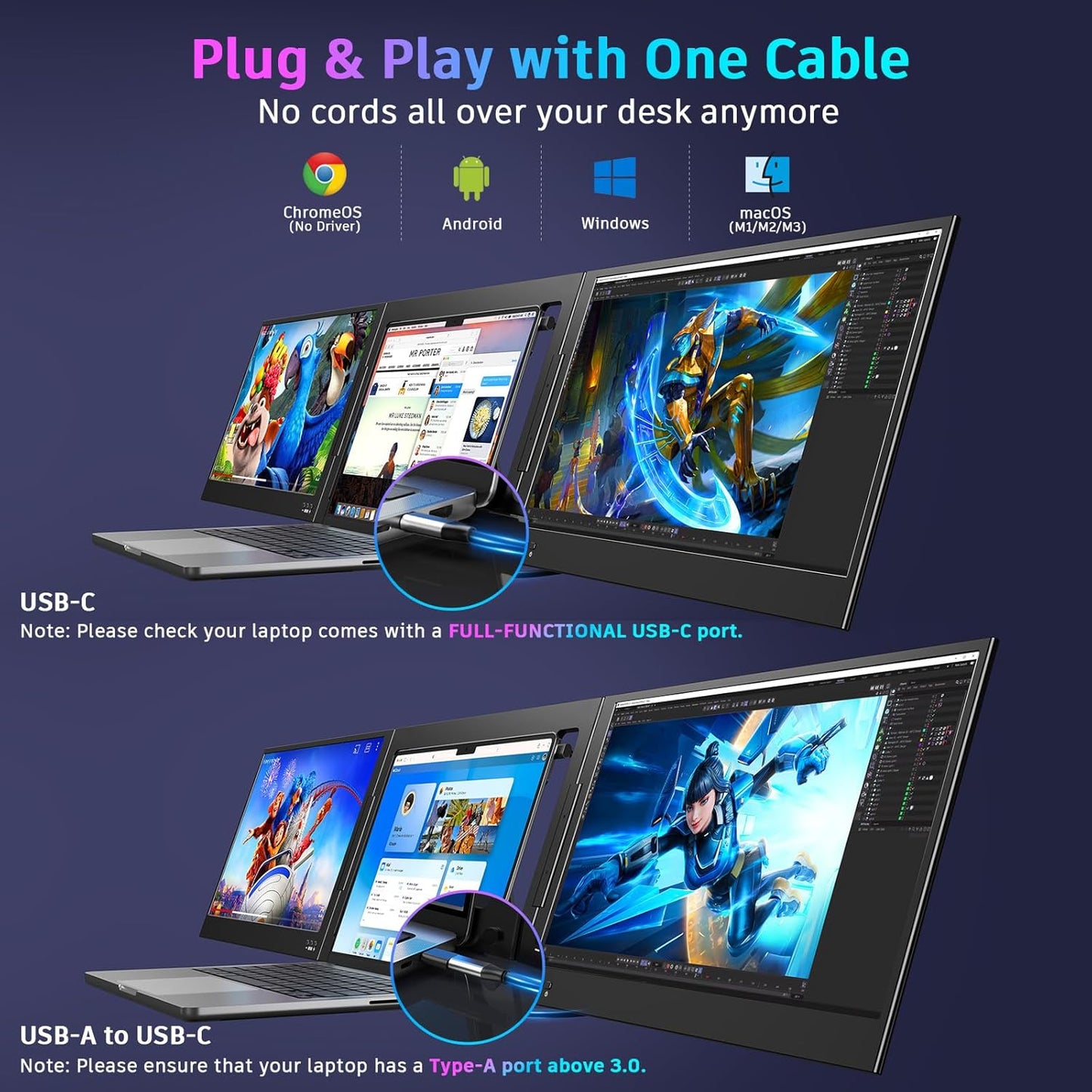 Upgrade your laptop with the Dual Boost 15.6″ Pro Max (Gen 3): dual full-HD portable monitors with single-cable USB-C connection, 300 nits brightness, 1200:1 contrast, and ultra-light design. Perfect for productivity, travel and mobile workstations.